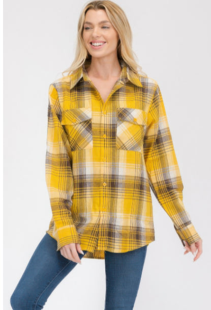 Womens Boyfriend Long Sleeve Checkered Flannel