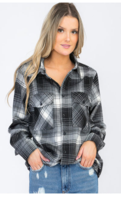 Womens Boyfriend Long Sleeve Checkered Flannel