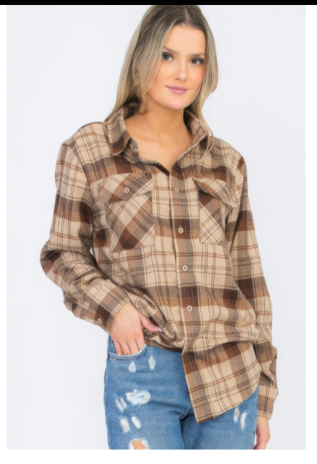 Womens Boyfriend Long Sleeve Checkered Flannel