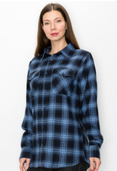 Womens Boyfriend Long Sleeve Checkered Flannel