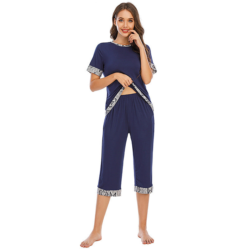 Contrast Casual Breathable Pajamas Suit