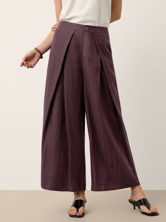 100% Linen Yarn Dyed Pleated Wide Leg Culottes PALOMA
