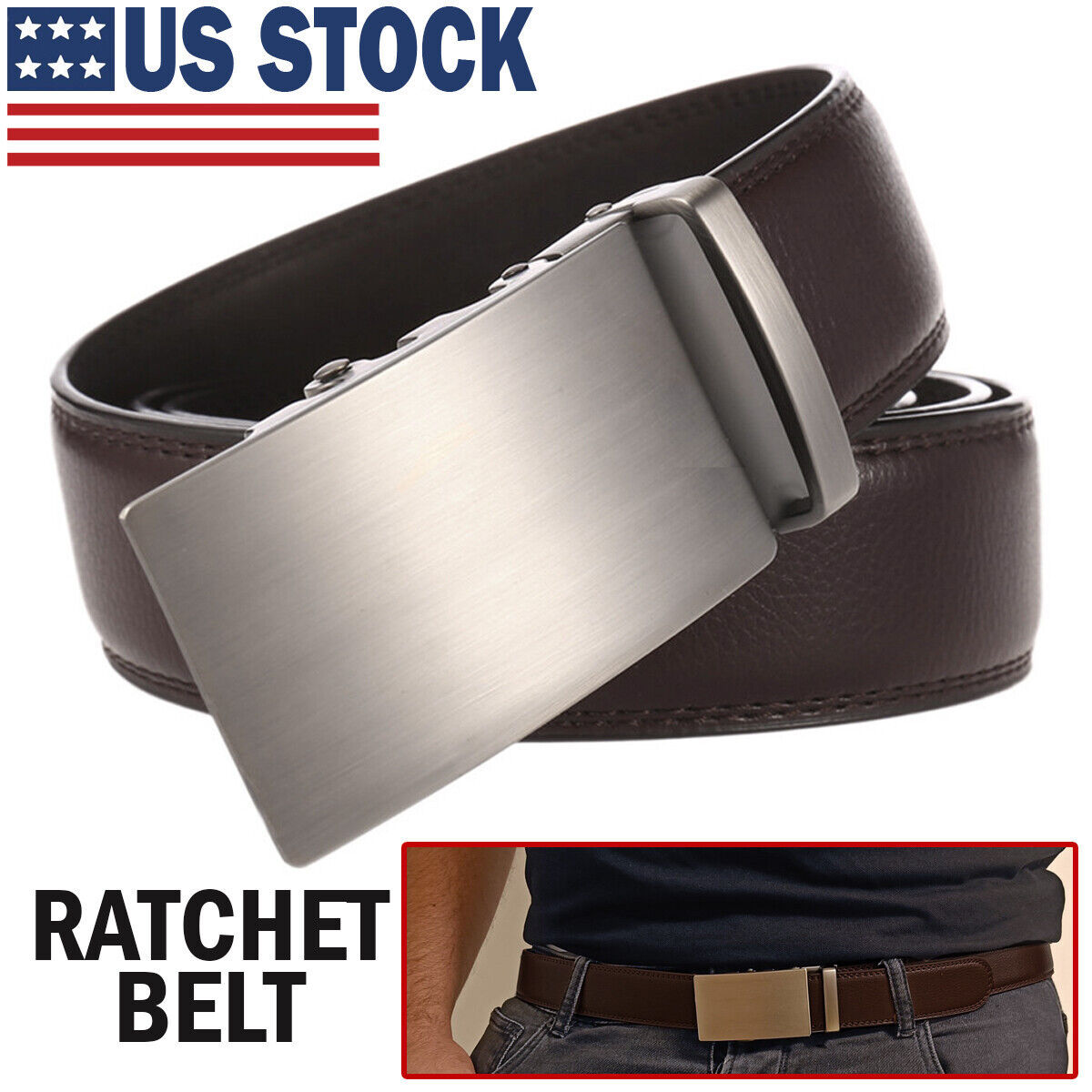 Microfiber Leather Men Ratchet Belt - Dark Brown