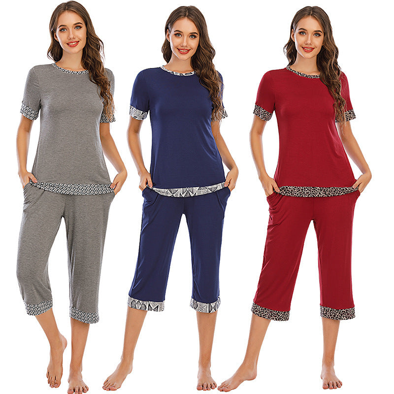 Contrast Casual Breathable Pajamas Suit