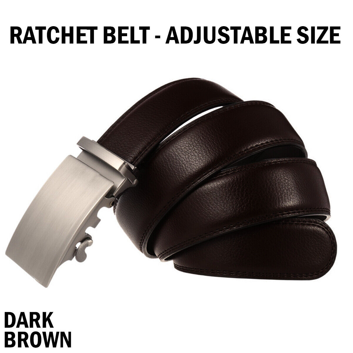 Microfiber Leather Men Ratchet Belt - Dark Brown