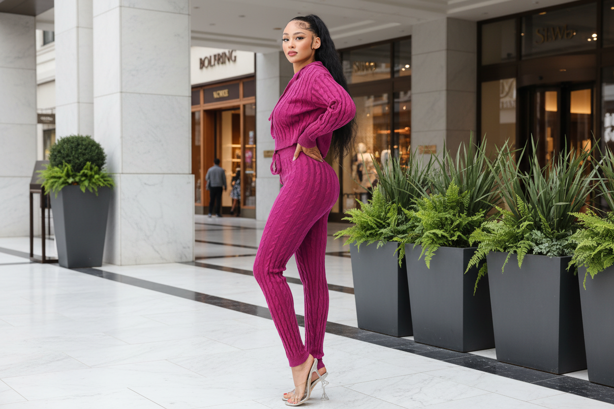 Cable Hoodie Sweater 2pcs Set