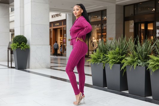 Cable Hoodie Sweater 2pcs Set