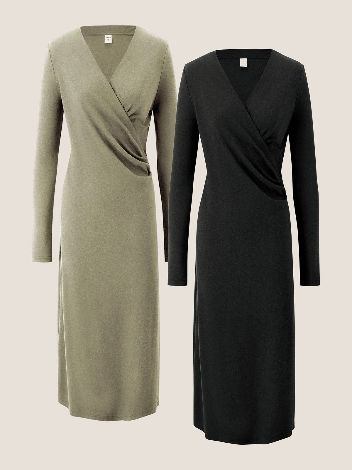 Crossover V-Neck Wrap Stretch Midi Dress MARNIE