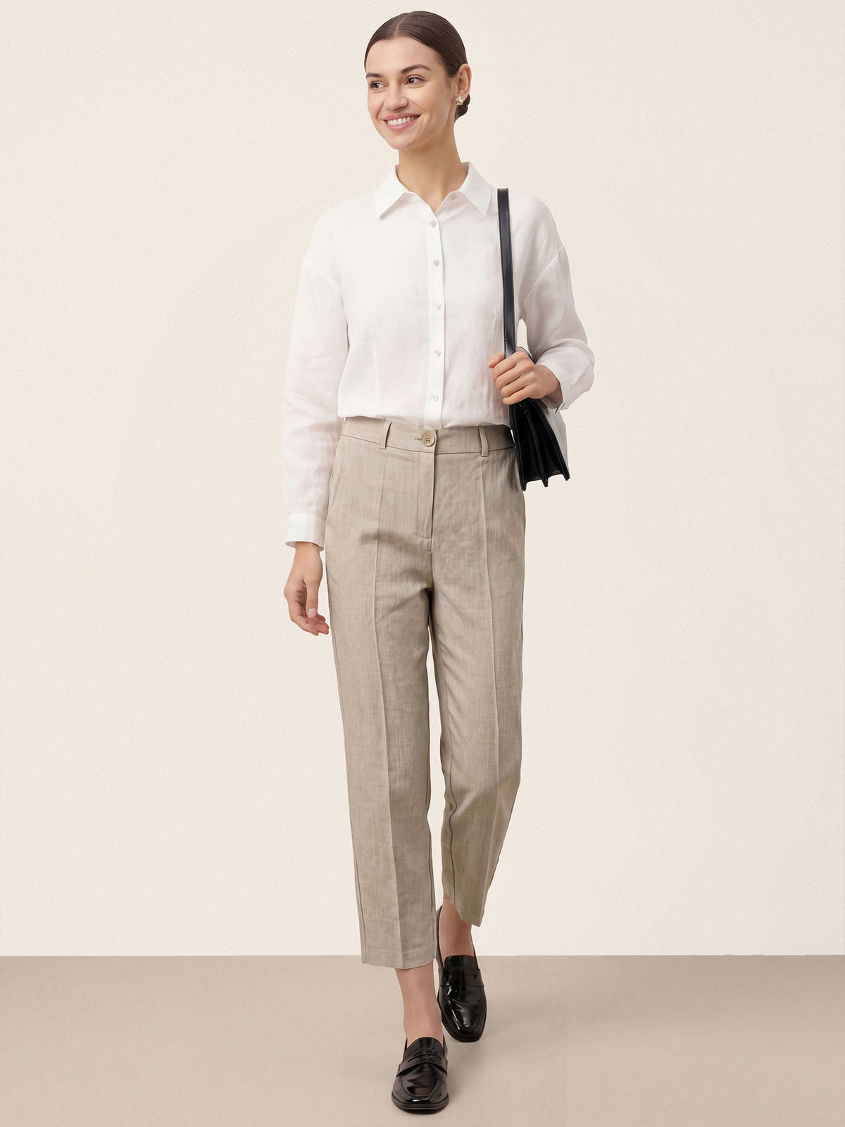 Linen Tailored Straight Cropped Pants LOGAN
