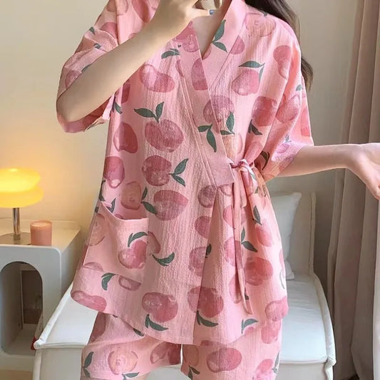Womens Nightwear Loungewear Kimono Pajamas Set
