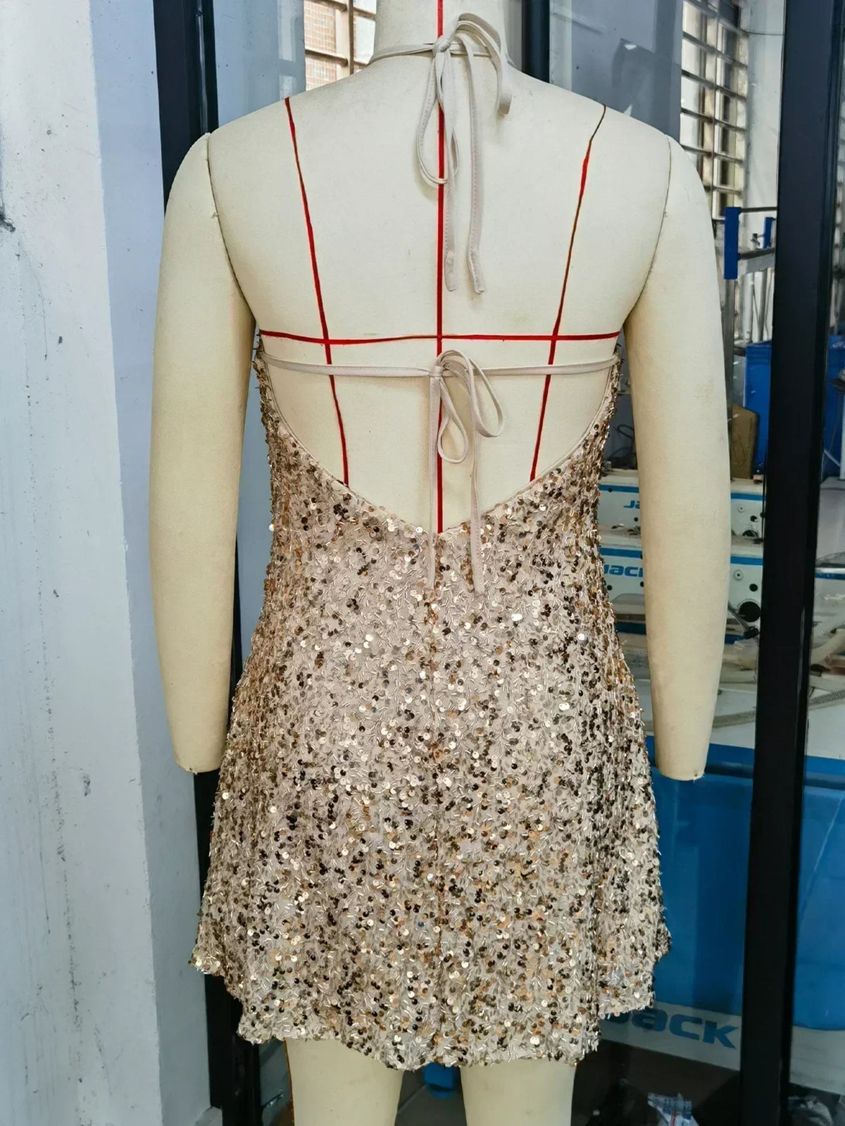 Champagne Sequin Halter Dress