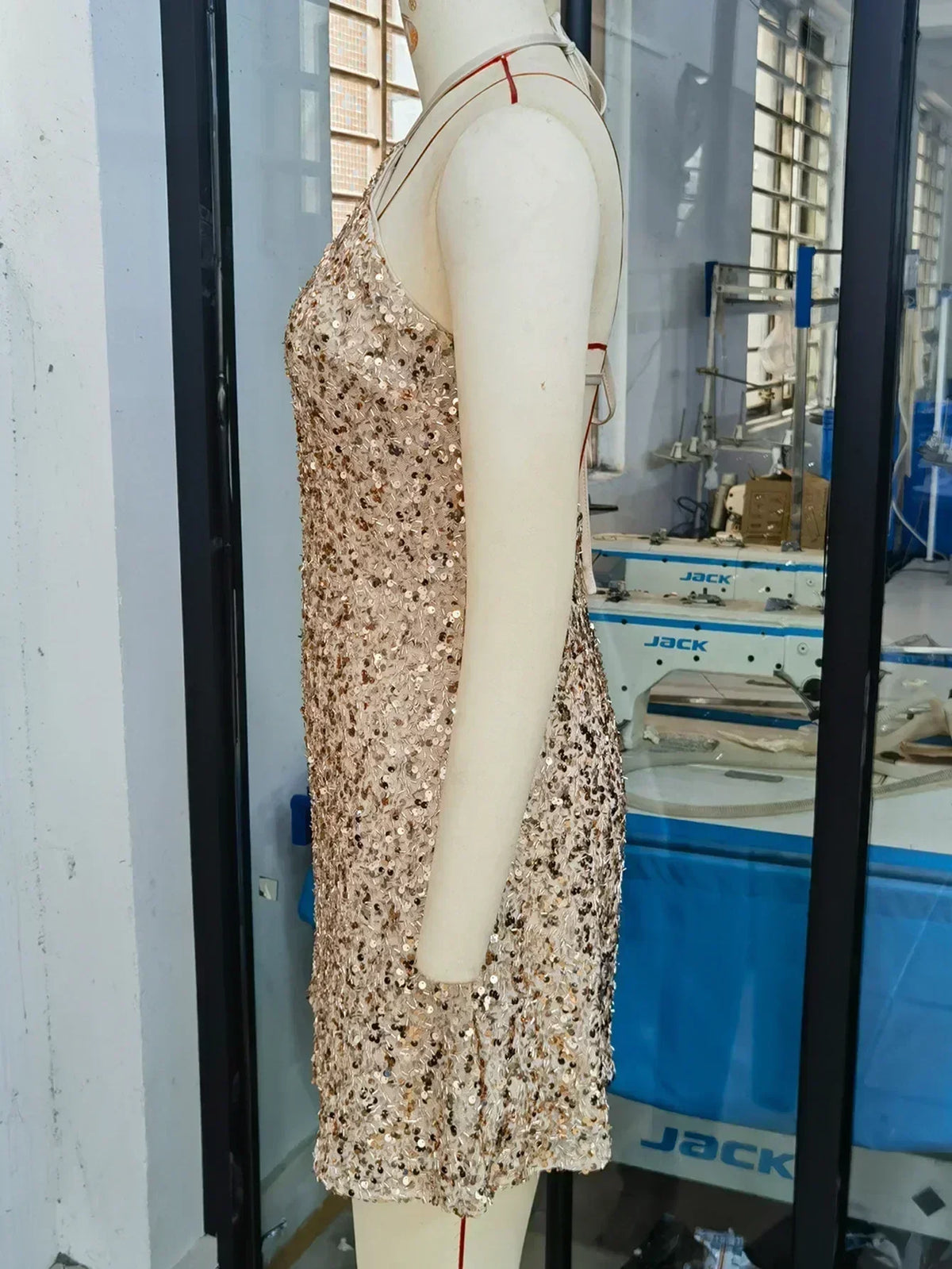 Champagne Sequin Halter Dress
