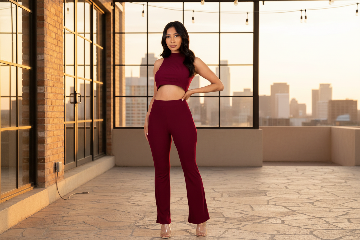 Best-Seller Ribbed Mock Neck Crop Tank & Bootcut Pants Set