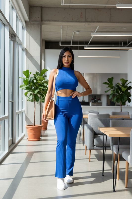 Best-Seller Ribbed Mock Neck Crop Tank & Bootcut Pants Set