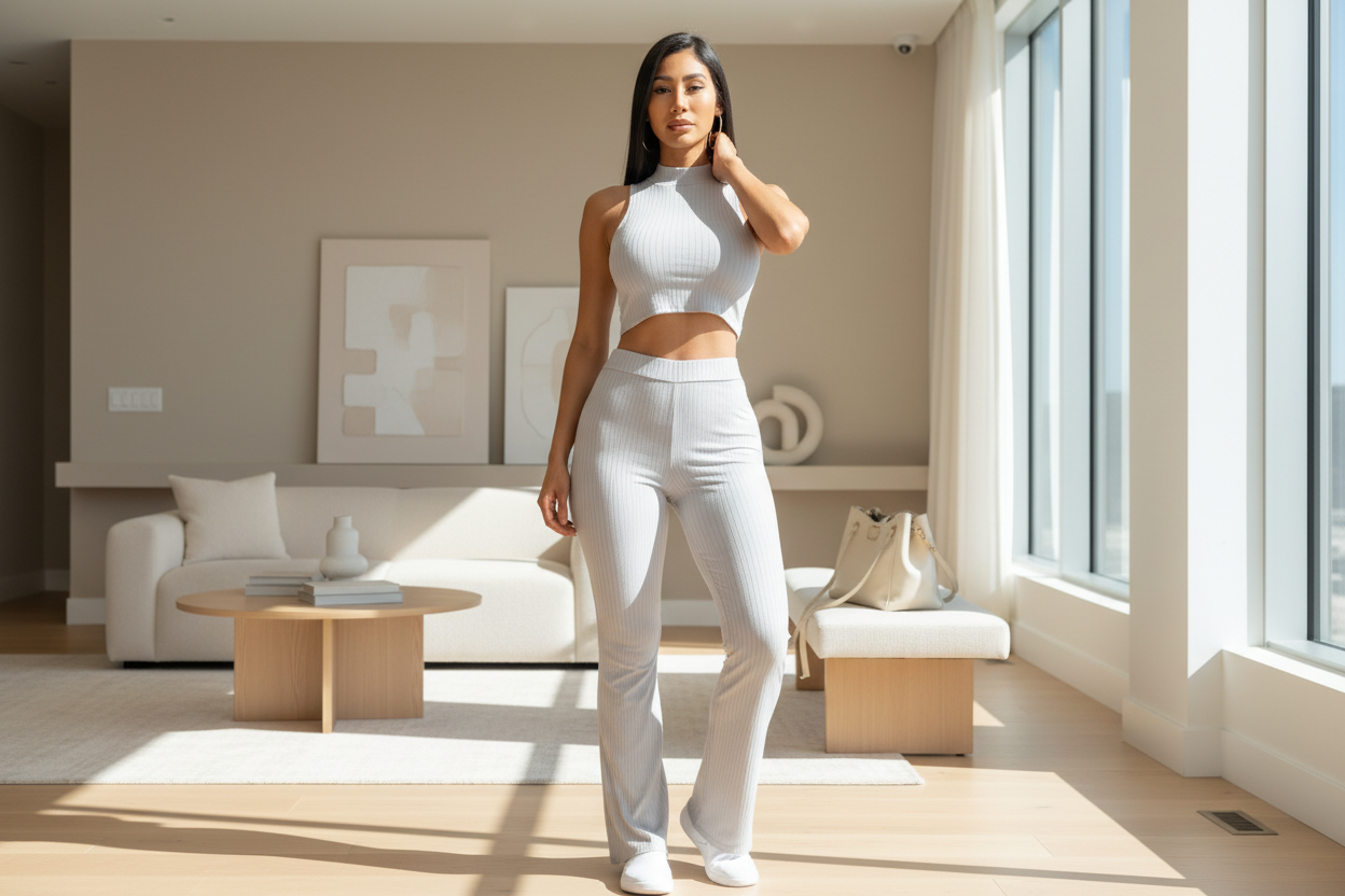 Best-Seller Ribbed Mock Neck Crop Tank & Bootcut Pants Set