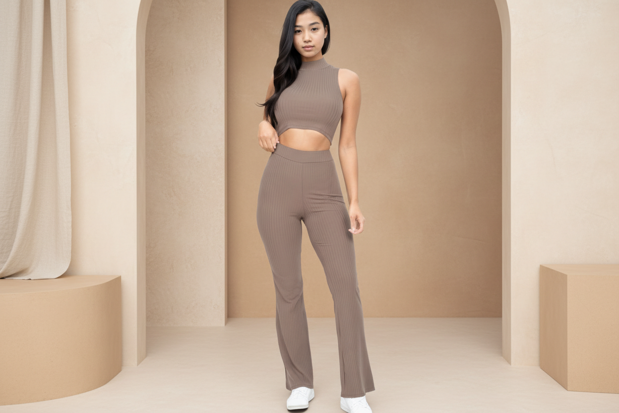 Best-Seller Ribbed Mock Neck Crop Tank & Bootcut Pants Set